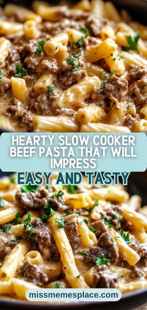 Impress your family and friends with this hearty slow cooker beef pasta recipe! Combining succulent beef, creamy sauce, and perfectly cooked pasta, this dish is comfort food at its finest. The slow cooker does all the work, infusing flavors and tenderizing the meat while you focus on other tasks. This creamy beef pasta is not just filling; it’s a dish that brings everyone together around the table. Garnish with fresh herbs and serve with crusty bread for a complete and satisfying meal! Creamy Beef Pasta, Beef Pasta Recipes, Creamed Beef, Cooked Pasta, Beef Pasta, Slow Cooker Beef, Crusty Bread, Pasta Recipe, Creamy Sauce