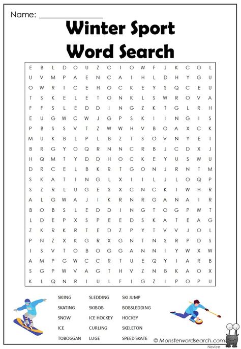 awesome Winter Sport Word Search Sports Word Search, Sports Crossword, Winter Word Search, Word Search For Kids, Free Printable Word Searches, Printable Sports, Word Search Printables, Winter Words, Printable Ideas