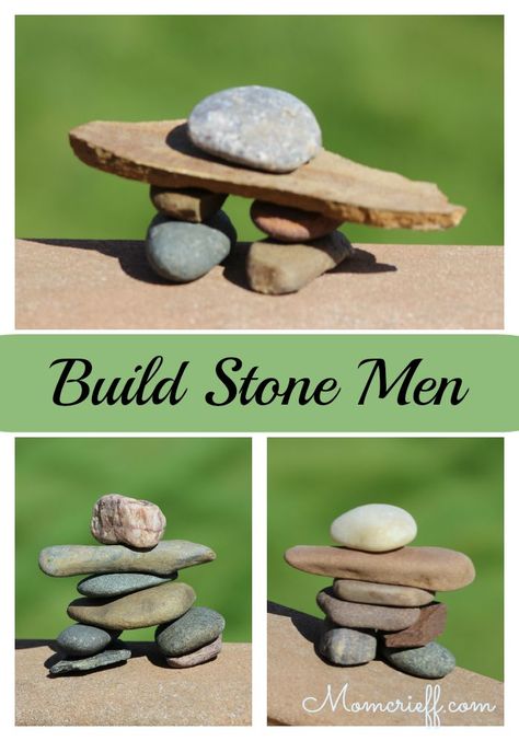 Build stone men. It's a fun relaxing activity for you and the kids. It doesn't cost anything and doesn't take much time. These stone men are known as Inuksuk in Canada. Cabin Activities, Aboriginal Day, Canada Day Crafts, Canada Day Party, Garden Kids, Nature School, Outdoor Education, Outdoor Classroom, Relaxing Activities