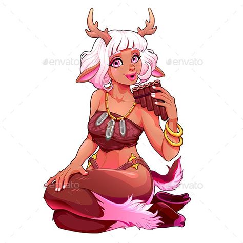 Faun Girl is Playing the Pan Flute #AD #Girl, #AFFILIATE, #Faun, #Playing, #Flute Satyr Female, Female Faun, Double Game, Fantastical Creatures, Pan Flute, Deer Girl, Desenhos Gravity Falls, Dnd Ideas, Fantasy Races