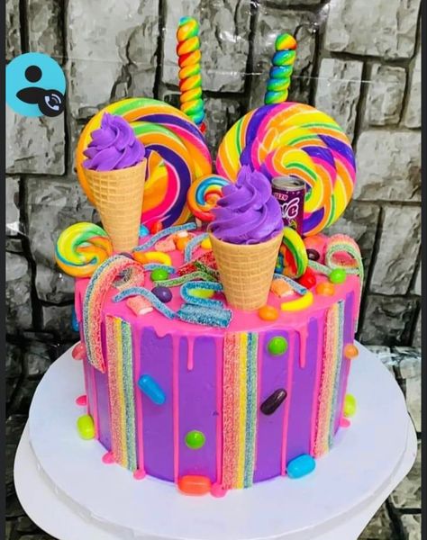 Colorful Candy Cake, Candyland Birthday Cake, Neon Birthday Cakes, Cake Themes, 2023 Birthday, Lolly Cake, Candyland Theme, Candyland Cake, 8th Birthday Cake