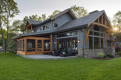 Winter Home Exterior, L Aesthetic, Timber Frame Porch, Lake Houses Exterior, Cabin Exterior, Aesthetic Winter, Timber Frame Homes, Casa Exterior, Home Exterior