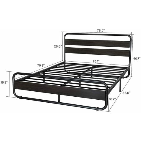 King Size Metal Bed Frame with Wooden Headboard & Footboard, Black - Bed Bath & Beyond - 37100886 Rustic Wooden Headboard, King Size Metal Bed Frame, Bed Feet, Queen Size Metal Bed Frame, Steel Bed Design, Corners Design, Queen Platform Bed Frame, Steel Bed Frame, Full Size Bed Frame