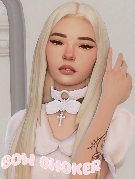 blond female sim wearing a large bow choker Maxis Match Necklace, Sims 4 Cc Cross Necklace, Sims 4 Cc Accessories Necklaces, Sims 4 Jewelry Cc, Sims 4 Jewelry, Sims 4 Cc Accessories, Cc Jewelry, Match Necklace, Dangle Cross Earrings