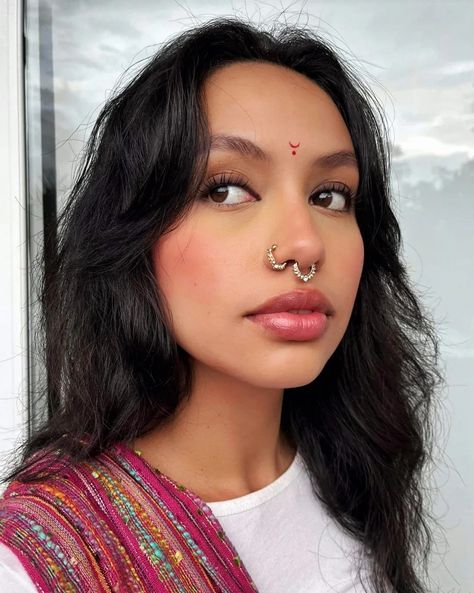 Septum Ring And Nose Ring, Indian Septum Ring, Septum Piercing Indian, Indian Nose Piercing, Kamsutra Book, Cute Septum Rings, Double Nose Ring, Double Nose Piercing, Septum Piercing Jewelry