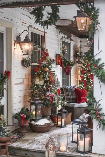 40 Cottage Christmas Decor Ideas - Home Soils Cottage Christmas Decor, Christmas Porches, Christmas Balcony, Dream Porch, Christmas Outdoors, Christmas Country, Christmas Cottage, Cabin Christmas, Christmas Farmhouse