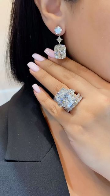 Billionaires Wife, Big Diamond Engagement Rings, Big Diamond Rings, Big Engagement Rings, Cushion Cut Diamond Ring, Elongated Cushion, Stacked Earrings, Diamond Stacking Rings, Big Diamond