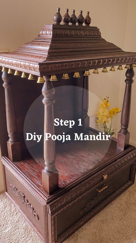 South Indian Mandir Design For Home, Mandir Diy Ideas, Diy Mandir Ideas, Pooja Mandir Ideas Design, Diy Pooja Mandir, Devghar Design, Puja Design, Pooja Room Ideas Indian, Mandir Ideas