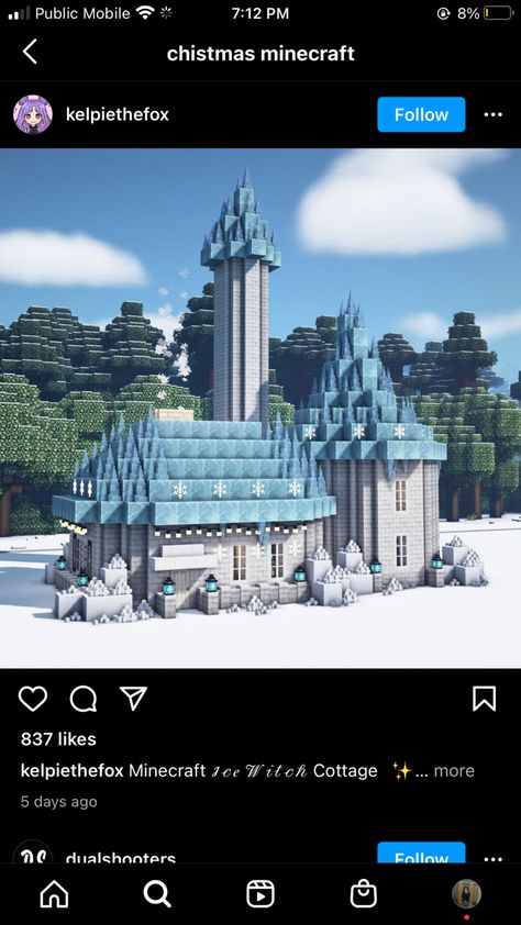 Ice Biome House Minecraft, Minecraft Ice Village, Ice House Minecraft, Snow Castle Minecraft, Minecraft Snow Castle, Minecraft Snow Village, Minecraft Ice Builds, Snow Builds, Fairytale Minecraft