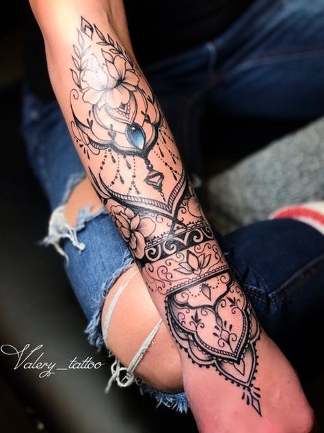 Mandala Sleeve Tattoos For Women, Wrist Arm Tattoos For Women, Shaded Mandala Tattoo, Mandala Half Sleeve Tattoo For Women, Boho Arm Tattoo, Mandala Arm Tattoos For Women, Henna Sleeve Tattoos For Women, Mandala Tattoo Design Women Arm, Mandala Hand Tattoo For Women