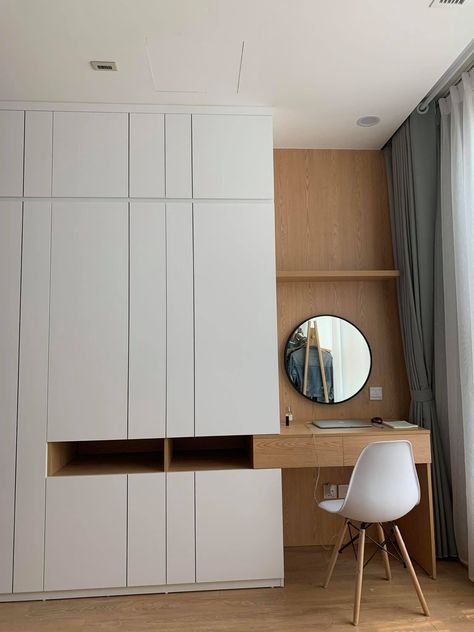 Wardrobe with working corner idea to maximize the space in small studio Wardrobe With Office Desk, Small Bedroom Built In Wardrobe And Desk, Wardrobe And Work Desk, Wardrobe In Bedroom Small Spaces, Small Bedroom With Work Desk, Desk With Closet, Study Desk With Wardrobe, Small Bedroom And Wardrobe Ideas, Wardrobe Design Bedroom With Desk