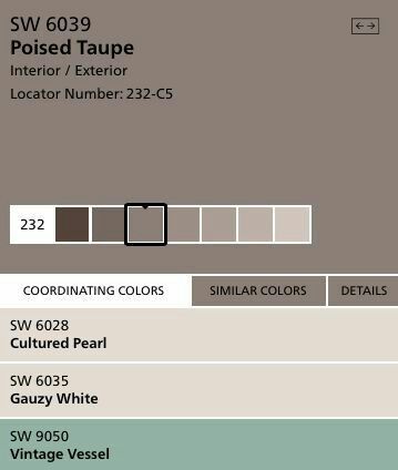 Taupe Color Palettes, Poised Taupe, Taupe Bathroom, Exterior Paint Colours, Exterior Paint Colors For House, Paint Color Ideas, Casa Exterior, Interior Paint Colors, Exterior Paint Colors