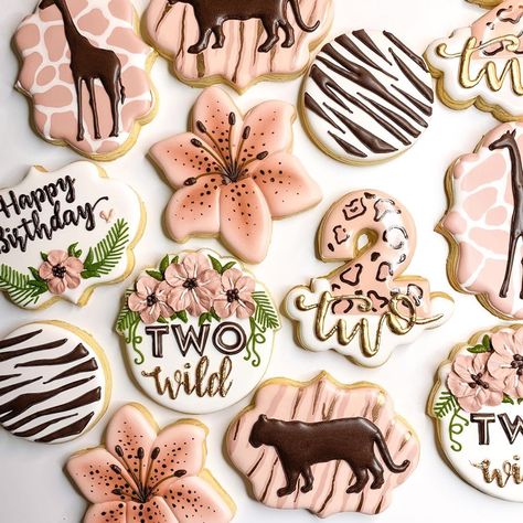 Two wild decorated sugar cookies Two Wild Cookies Girl, 2 Wild Birthday Party Girl, Two Wild Cookies, 2 Wild Birthday Party, 2 Year Birthday Theme Girl, Two Wild Birthday Cake, Two Wild Birthday Party Girl, Wild Birthday Theme, Two Wild Cake