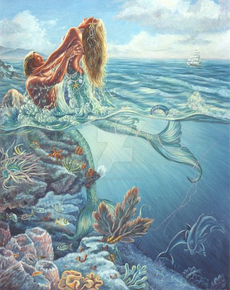 Long Golden Hair, Mermaid Illustration, Fantasy Mermaids, Mermaid Fairy, Mermaid Pictures, Mermaid Tattoos, Mermaid Lover, Mermaid Dreams, Mermaids And Mermen