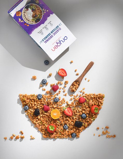 Granola Photography, Cereals Photography, Summer Ads, Nut Packaging, Granola Brands, Protein Fruit, Chewy Granola, Graphic Design Brochure, Wacom Tablet