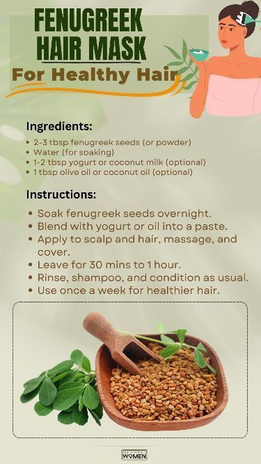 Hair Mask For Healthy Hair, Fenugreek Hair Mask, Layered Shaggy Bob, Fenugreek For Hair, Fenugreek Benefits, Hair Fall Remedy, Hair Growth Challenge, Homemade Hair Treatments, Hair Care Remedies