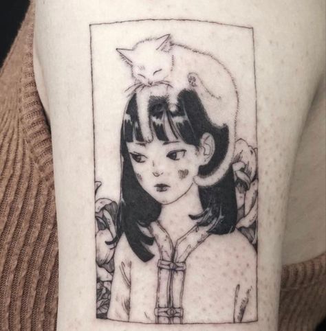 Lady Portrait, Handpoke Tattoo, Cute Little Tattoos, Cute Tiny Tattoos, Cat Tattoos, Stylist Tattoos, Cat Anime, Anime Tattoo, Discreet Tattoos