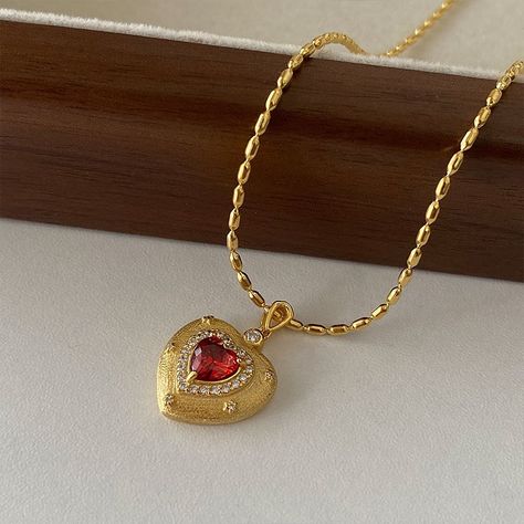 ❤️ Our beloved Red Heart Necklace is back in stock! Limited quantity available. #jewelry #goldjewelry Ruby Heart Pendant, Heart Pendant Necklace Gold, Red Heart Necklace, Pretty Jewelry Necklaces, Silver Bodies, 14k Gold Necklace, Royal Red, Pretty Jewellery, Heart Pendant Necklace