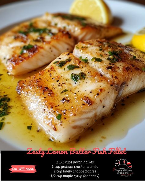 Indulge in a burst of flavor with this zesty lemon butter fish fillet recipe. The perfect combination of tangy lemon and creamy butter makes this dish a true standout. Try it for dinner tonight and impress your guests with your culinary skills! #fishrecipe #lemonbutterfish #seafoodlover #dinnerideas Lemon Butter Fish Fillet, Zesty Lemon Butter Fish Fillet, Ocean Perch Fillet Recipes, Lemon Butter Fish, Butter Fish, Flounder Fillet, Fish Fillet Recipe, Fish Dinner Recipes, Butter Crust