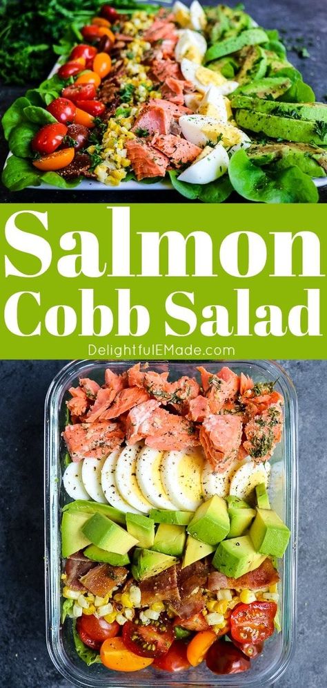 Cold Pastas, Salmon Cobb Salad, Interesting Meals, Salad Cobb, Meal Prep Salad, Prep Salad, Grilled Salmon Salad, Salmon Meal Prep, Smart Eating