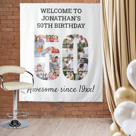 Party Photo Collage, Collage Memories, Birthday Photo Backdrop, Photo Tapestry, 50 Birthday, Tapestry Art, 50th Birthday Gifts, Party Photo, 50th Birthday Party