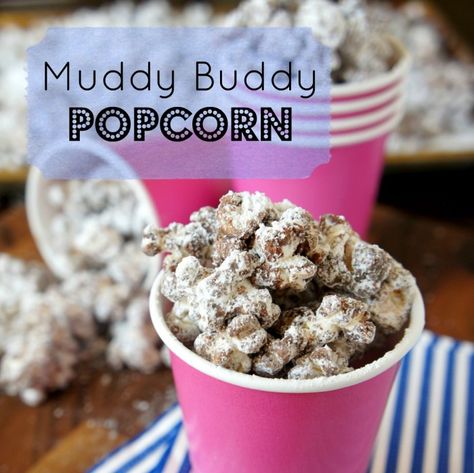 Muddy Buddy Popcorn Flavored Popcorn Recipes, Muddy Buddy, Popcorn Treats, Popcorn Snacks, Snack Mixes, Muddy Buddies, Flavored Popcorn, Gourmet Popcorn, Popcorn Recipes