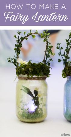 These charming fairy lanterns are not only easy to make, but look adorable in a garden or when used as a night light. They'll be sure to spark your child's imagination. DIY here: http://www.ehow.com/how_12343403_make-charming-summer-fairy-lanterns.html?utm_source=pinterest.com&utm_medium=referral&utm_content=freestyle&utm_campaign=fanpage Fairy Crafts For Adults, ขวดโหล Mason Jar, Fantasy Crafts, Fairy Lanterns, Summer Fairy, Fairy Jars, Fairy Crafts, Diy Candle Holders, Diy Fairy