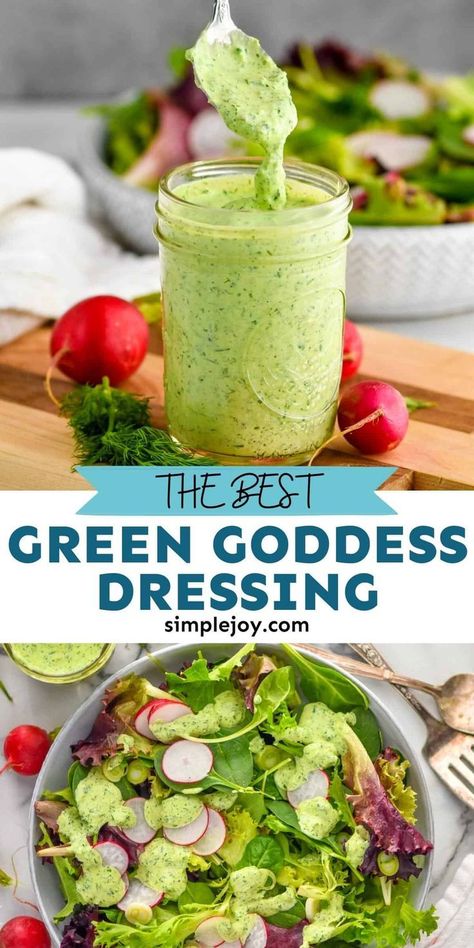 Green Goddess Salad Recipe, Healthy Dressing Recipes, Goddess Dressing Recipe, Green Goddess Salad Dressing, Green Salad Dressing, Green Goddess Salad, Goddess Salad, Salad Dressing Recipes Healthy, Goddess Dressing