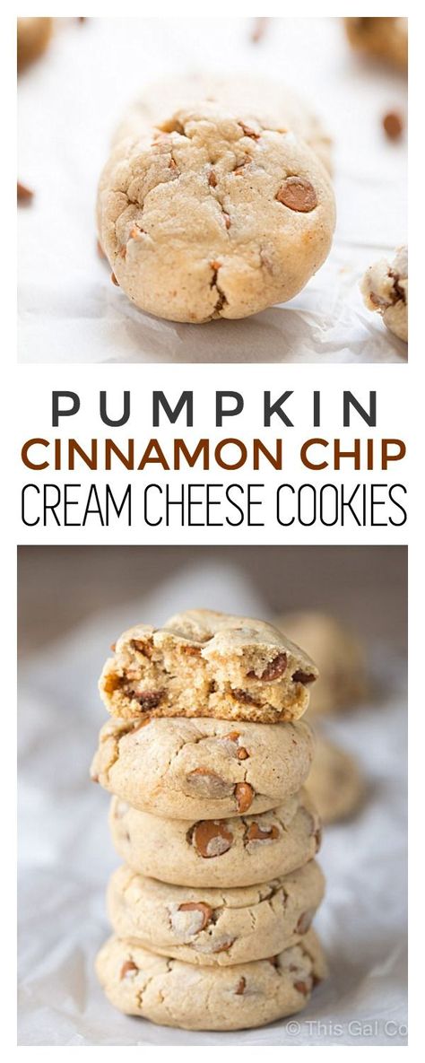 Pumpkin Cinnamon Chip Cream Cheese Cookies | This Gal Cooks #dessert Pumpkin Food, Pumpkin Spice Cream, Cheese Chips, Cinnamon Chips, Cream Cheese Cookies, Pumpkin Treat, Cheese Cookies, Pumpkin Pumpkin, Sugar Sugar