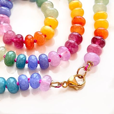 Rainbow Gemstone Necklace Gem Candy Jewelry Bright Rainbow - Etsy Doctor Necklace, Nurse Necklace, Gem Candy, Hand Knotted Necklace, Jewelry Colorful, Necklace For Mom, Candy Necklaces, Colorful Necklace, Candy Jewelry