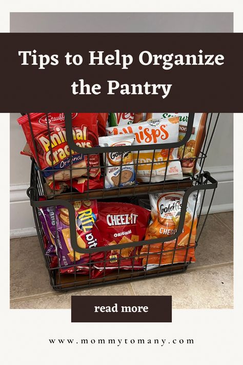 Pantry organization snack baskets How To Store Chips Pantry, Storing Chips In Pantry, Pantry Chip Bag Organization, Chip Bag Organization, Snack Bin, Ritz Bits, Organize Your Pantry, Cereal Containers, Pantry Shelf