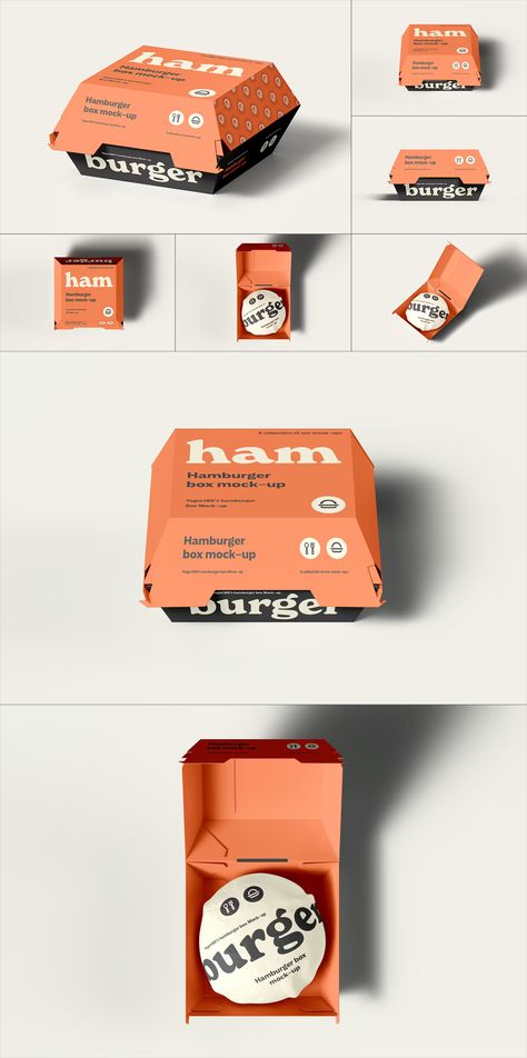 Hamburger Box Mockup Burger Box Packaging Design, Burger Box Design, Burger Packaging Design, Burger Graphic Design, Burger Box Packaging, Hamburger Packaging, Soup Packaging Design, Soup Packaging, Burger Branding