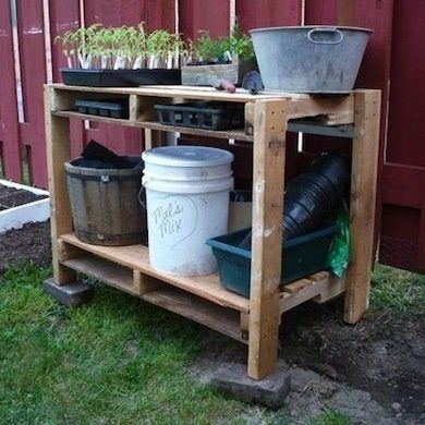 Get to Work! 13 DIY Workbenches, Craft Counters, and Potting Tables - Bob Vila Potting Bench Ideas, Pallet Potting Bench, Craft Shack, Diy Bank, Craft Table Diy, Garden Boxes Diy, Basement Studio, Potting Table, Potting Tables