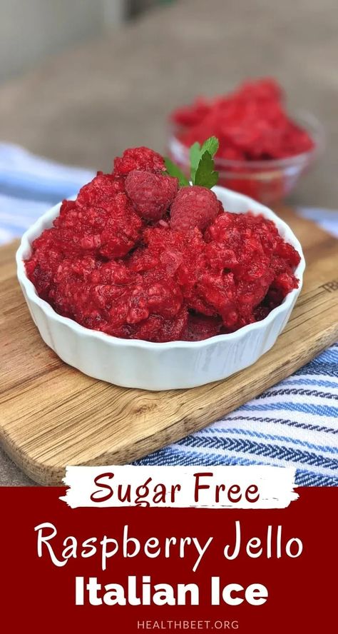 This recipe isn't your standard Italian Ice. It's so much sweeter and full of flavor! I used sugar free raspberry Jello mix, with a full bag of frozen raspberries (which are a good source of fiber) and it was PERFECT!! Sugar Free Italian Ice, Italian Ice Recipe, Ice Recipes, Raspberry Jello, Ice Recipe, Keto Raspberry, Jello Flavors, Frozen Treats Recipes, Sugar Free Fruits