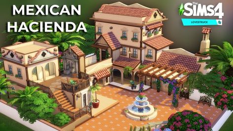 Tray Files: Mexican Hacienda | Patreon Sims Spanish Villa, Sims 4 Mexican House, Sims 4 Mexican, Mexican Buildings, Mexican Hacienda Floor Plans, Hacienda Floor Plans, Sims Design, Sims Inspiration, Mexican Hacienda