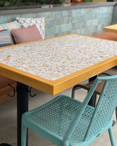 Terrazzo Restaurant, Salad Stop, Terrazzo Table Top, Terrazzo Dining Table, Cafe Theme, Terrazzo Table, Cafe Table, Campervan Interior, Restaurant Tables