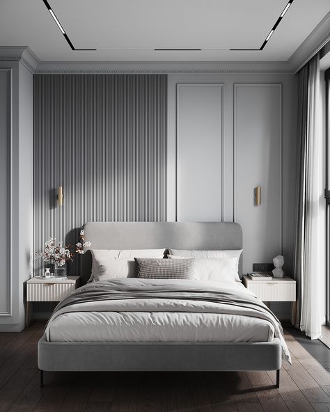 Sydney city :: Behance Bedroom With Grey Bed, Sleeping Room Design, Contemporary Bedroom Design, Modern Bedroom Interior, Sleeping Room, Bedroom Bed Design, Cozy Apartment, Contemporary Bedroom, Bedroom Bed