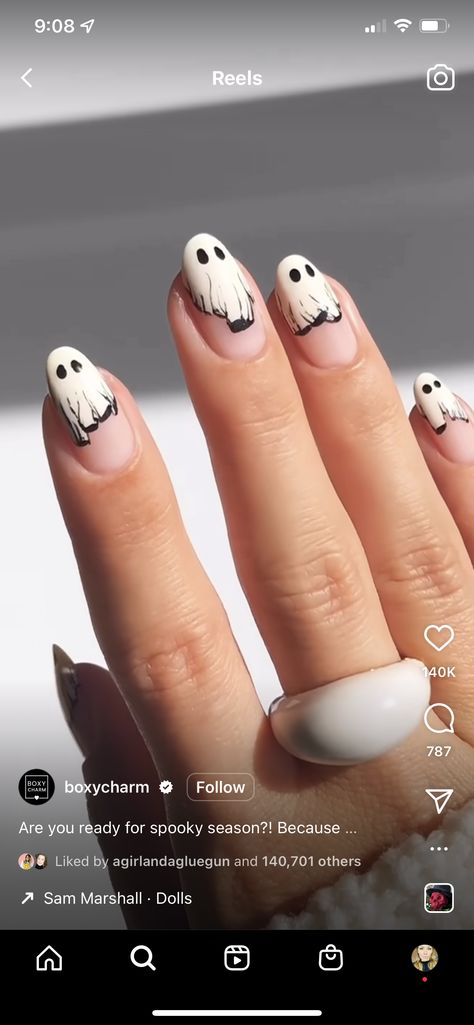 halloween Cute Ghost Nails, Ghost Nail Art, Ghost Nail, Ghost Nails, Nail Art Halloween, Nail Envy, Art Halloween, Cute Ghost, Beetlejuice