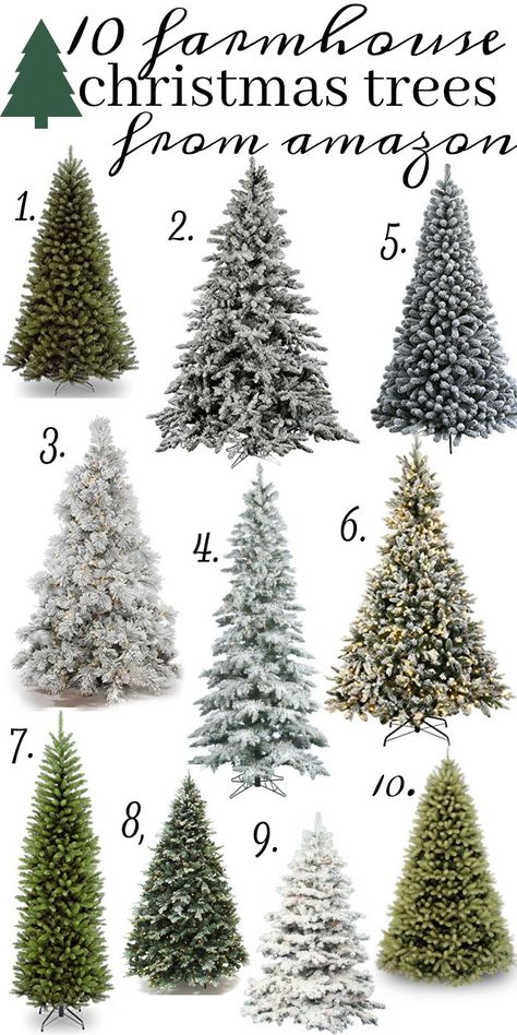 The 10 Best farmhouse style christmas trees all from Amazon! Christmas Tree Guide, Crismas Tree, Amazing Christmas Trees, Types Of Christmas Trees, Slim Christmas Tree, Silver Christmas Decorations, Flocked Trees, Plaid Christmas Decor, Flocked Christmas Trees Decorated