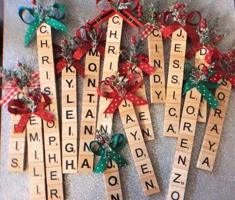 SCRABBLE NAME... - The Keeper of the Cheerios-Blog Christmas Scrabble Tiles, Scrabble Christmas Ornaments, Scrabble Christmas, Scrabble Ornaments, Scrabble Tile Crafts, Scrabble Crafts, Name Ornaments, Oyster Ornament, Rustic Ornaments