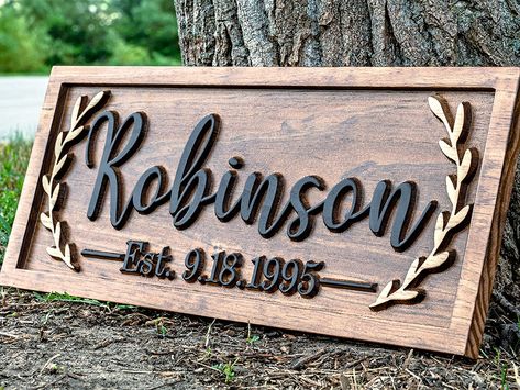 You can customize this wall decor with your last name, baby name, or any personalized name you would like! This sign goes fantastic on walls and even your front porch! Click the link to customize! Last Name Signs Wooden Front Door, Personalized Name Signs, Wooden Family Name Sign, Wooden Family, 3d Lettering, Family Wood Signs, Laser Printing, Front Door Sign, Personalized Wood Signs