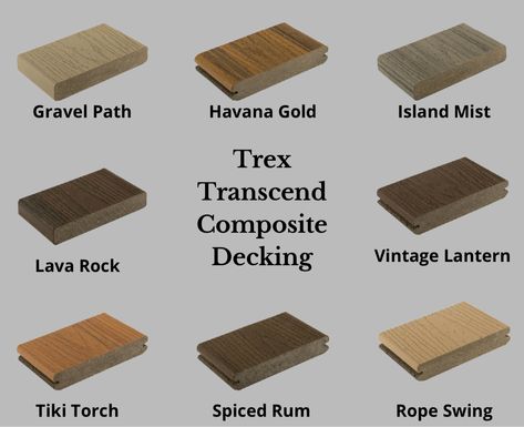 Trex Transcend Composite Decking. Available in 8 different colors and has a virtually indestructible shell, low fade, stain, scratch and mold resistance, ultra-low maintenance, and wood grain beauty to match. Shop our vast selection of Trex in store or online at www.thedeckstore.com Trex Transcend Colors, Trex Colors, Trex Transcend, Gravel Path, Low Fade, Trex Deck, Tiki Torches, Vintage Lanterns, Spiced Rum