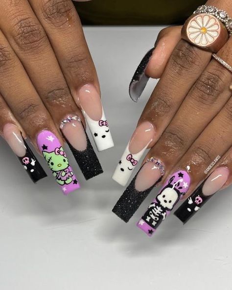 Occasion Nails, Hello Kitty Nail, Kitty Nail, Holloween Nails, Halloween Acrylic Nails, Cute Halloween Nails, Pedicure Manicure, Hello Kitty Nails, Dope Nail Designs