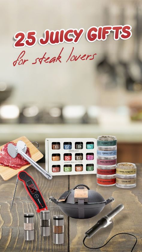 This list of gifts for steak lovers is especially made for your carnivore friends. Every item on this list is all related to their love for steak. This list also offers a great selection of items for those who love cooking their steak. You will definitely get to the right item for your steak lovers friends and family. Gifts For Steak Lovers, Steak Gift Basket Ideas, Steak Gift Basket, Steak Lover Gifts, Cooking The Best Steak, Steak Gift, Bbq Wood, Bbq Night, Best Gift For Husband