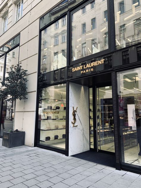 Saint Laurent Store Aesthetic, Boutique Exterior, Saint Laurent Store, Boutique Names, Commercial And Office Architecture, Office Architecture, St Laurent, Sign Board, Store Design Interior