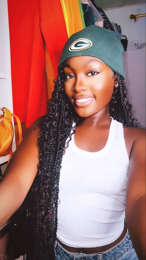 goddess braids #beaniehat Braids With Cowboy Hat, Braids And Beanie, Braids With Beanie, Big Box Braids, Big Box Braids Hairstyles, Beanie Black, Braided Hairstyles For Black Women, Goddess Braids, Box Braids Hairstyles