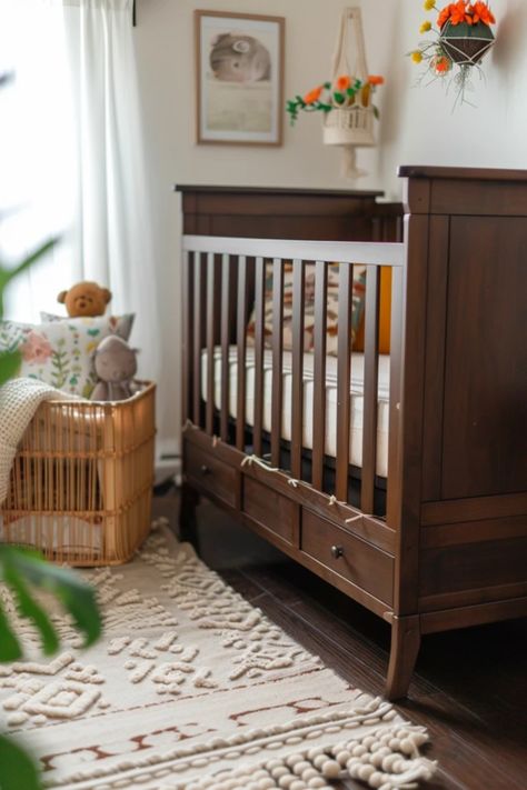 This Pin showcases various stylish dark brown nursery ideas featuring cozy designs and charming decor. It highlight inspirations for creating a beautiful baby room with dark brown elements, ideal for parents seeking a snug atmosphere. Dark Brown Crib Nursery, Dark Brown Nursery, Dark Brown Crib, Brown Crib Nursery, Dark Wood Nursery, Brown Crib, Mid Century Modern Nursery, Brown Nursery, Baby Nursery Wall Decor