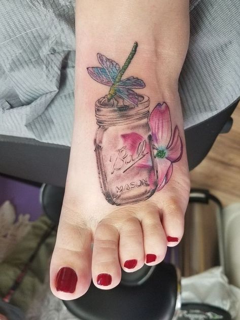 Mason Jar Tattoo Ideas, Mason Jar Tattoo Flowers, Mason Jar Flower Tattoo, Dogwood Flower Tattoo, Mason Jar Tattoo, Jar Tattoo, Dogwood Flower Tattoos, Grandpa Tattoo, Violet Flower Tattoos