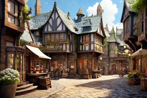 Cute Small Homes, Medieval Town Square, Sims Reference, Town Layout, Beach Episode, Something Rotten, Medieval Fair, Fantasy Village, Medieval House