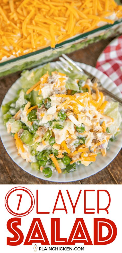 7 Layer Salad Recipe, Egg Salad Recipe With Relish, Egg Salad Recipe Healthy, Grilled Appetizers, 7 Layer Salad, Lettuce Recipes, Layer Salad, Layered Salad Recipes, Potato Pasta